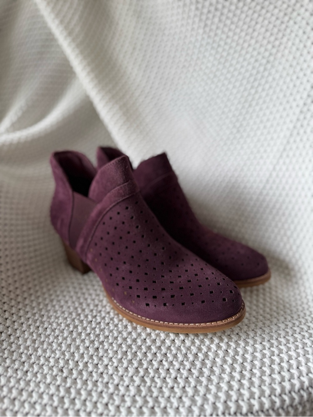 Earth Plum Suede Perforated Ankle Boots